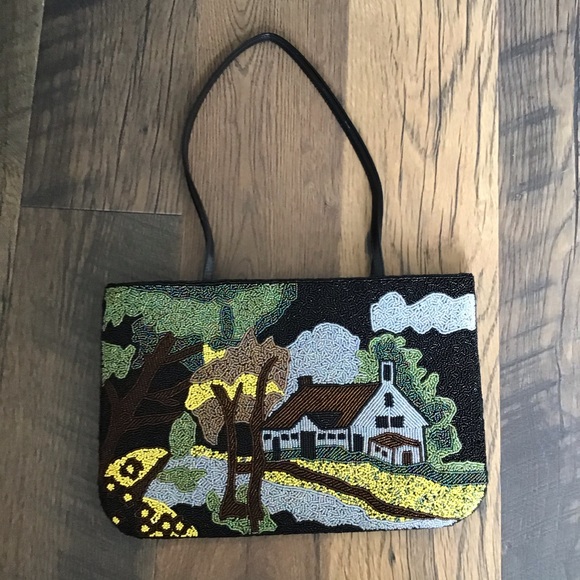 Y&S Handbags Handbags - Y&S Beaded Handbag Farmhouse Tree Scene